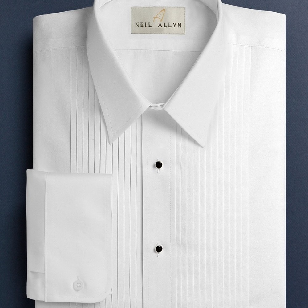 Neil Allyn Laydown Collar Modern Fit Tuxedo Shirt 1/4 Inch‎ Pleats White L 32/33